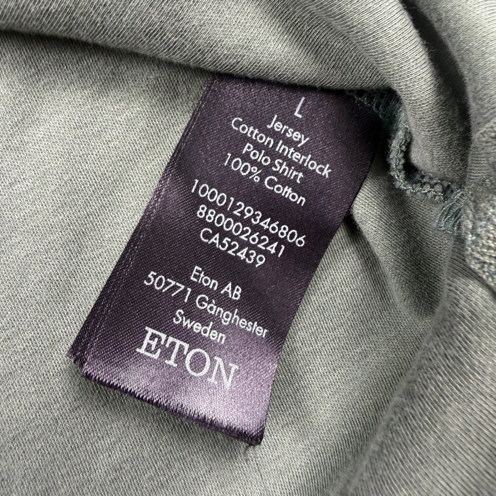 Eton Polo Shirt Men's Large Olive Green Cotton Tipped Collar Preppy Contemporary - Picture 6 of 9